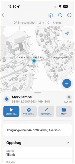 Handlingsknappene på et arbeidsoppdrag