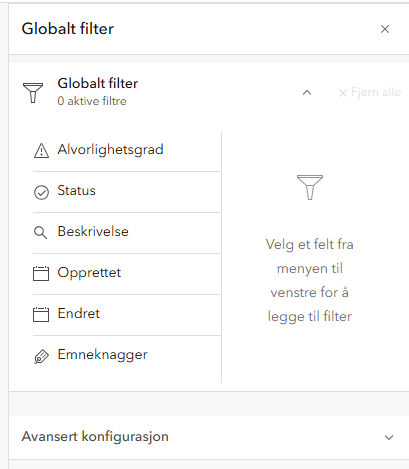 Globalt filter panel