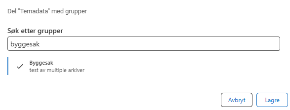 Del med grupper-dialogen for favoritten Temadata