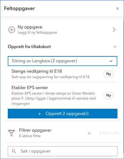Opprett fra tiltakskort